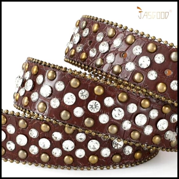 Western Rhinestone Belt Sparkling Faux Leather Adjustable Detachable Buckle main image 4